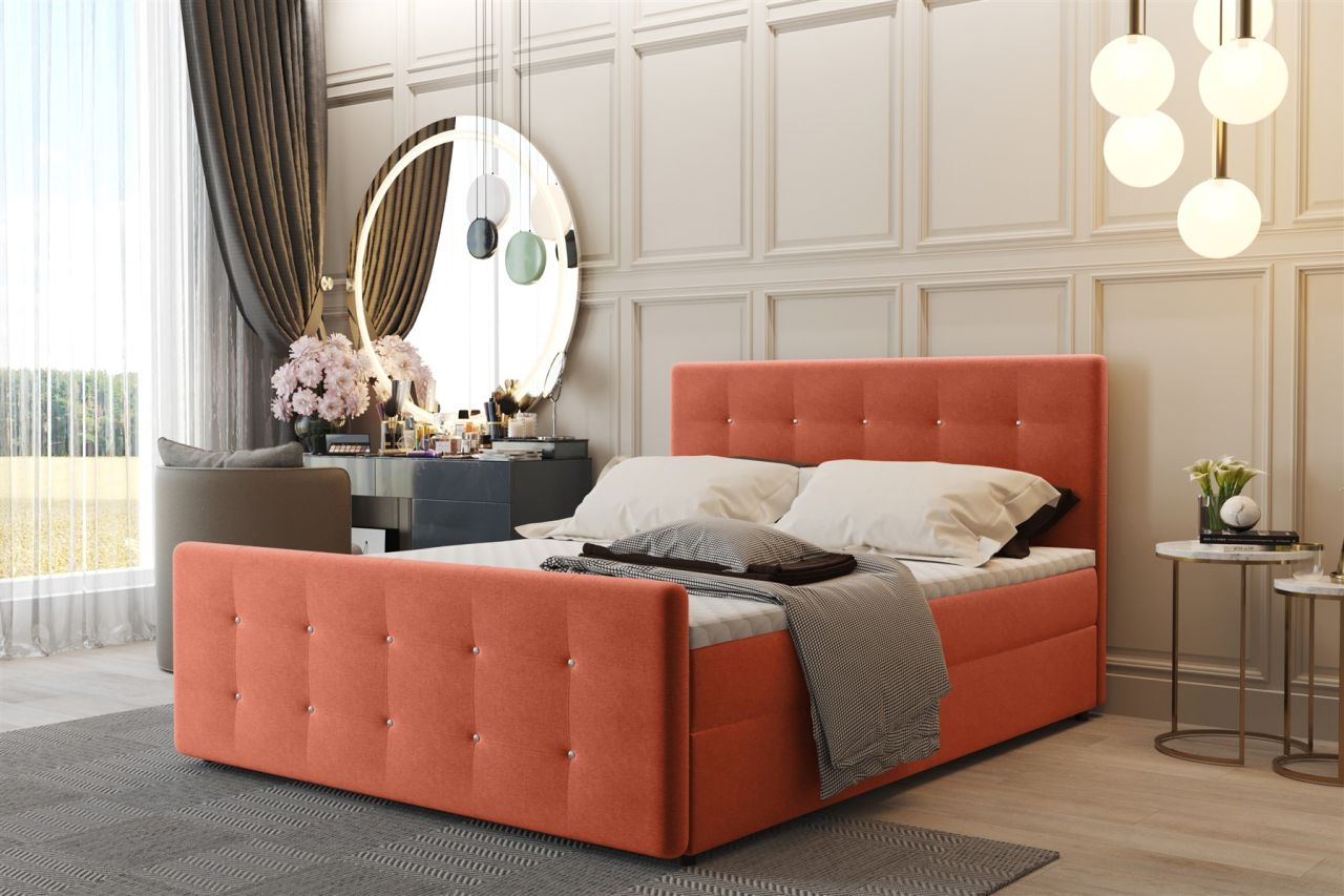 Boxspringbett Schlafzimmerbett CARLOS 140x200cm Stoff Soro Apricot inkl.Bettk...