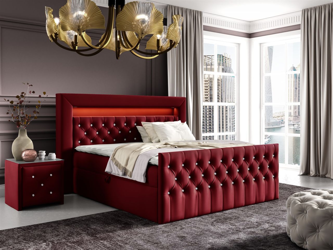 Boxspringbett Schlafzimmerbett SEVRA Nr.1 160x200cm in Elisa Velvet Bordeauxrot