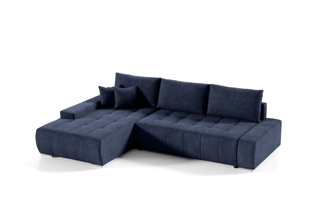 Ecksofa Sofa mit Schlaffunktion VOGAR Stoff Aston Dunkelblau Ottomane Links