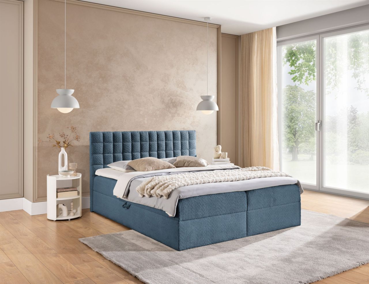 Boxspringbett Schlafzimmerbett TORIBO 120x200cm Stoff Coral Himmelblau