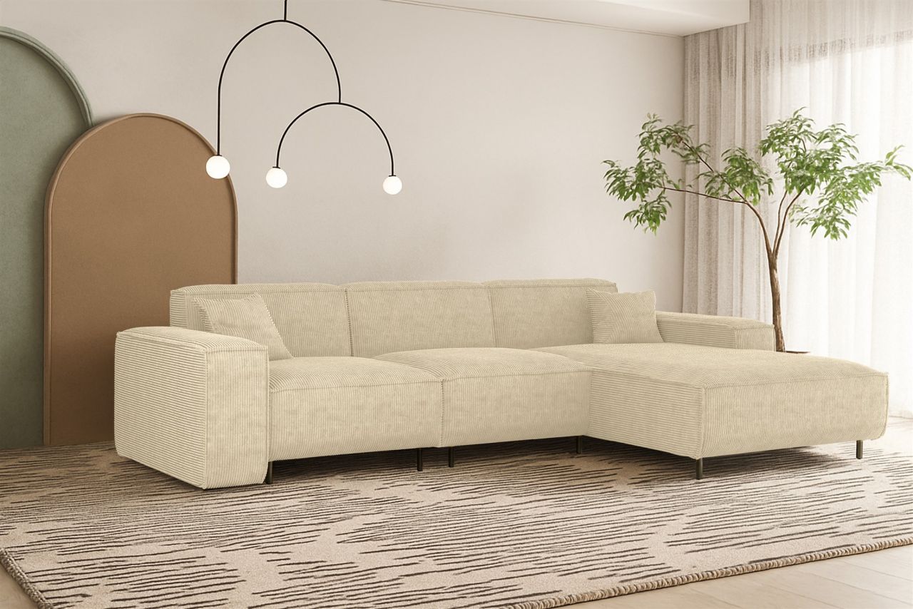 Ecksofa ersofa GLORIA in Stoff Scala Creme Ottomane Rechts