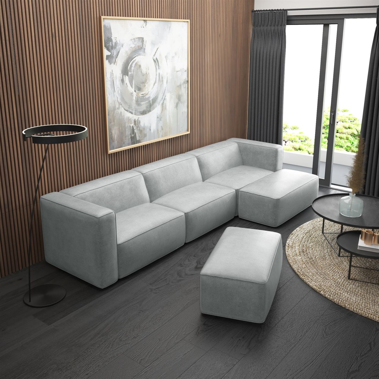 Ecksofa ersofa HELMER inkl. Hocker in Stoff Pola Silbergrau Ottomane Re...