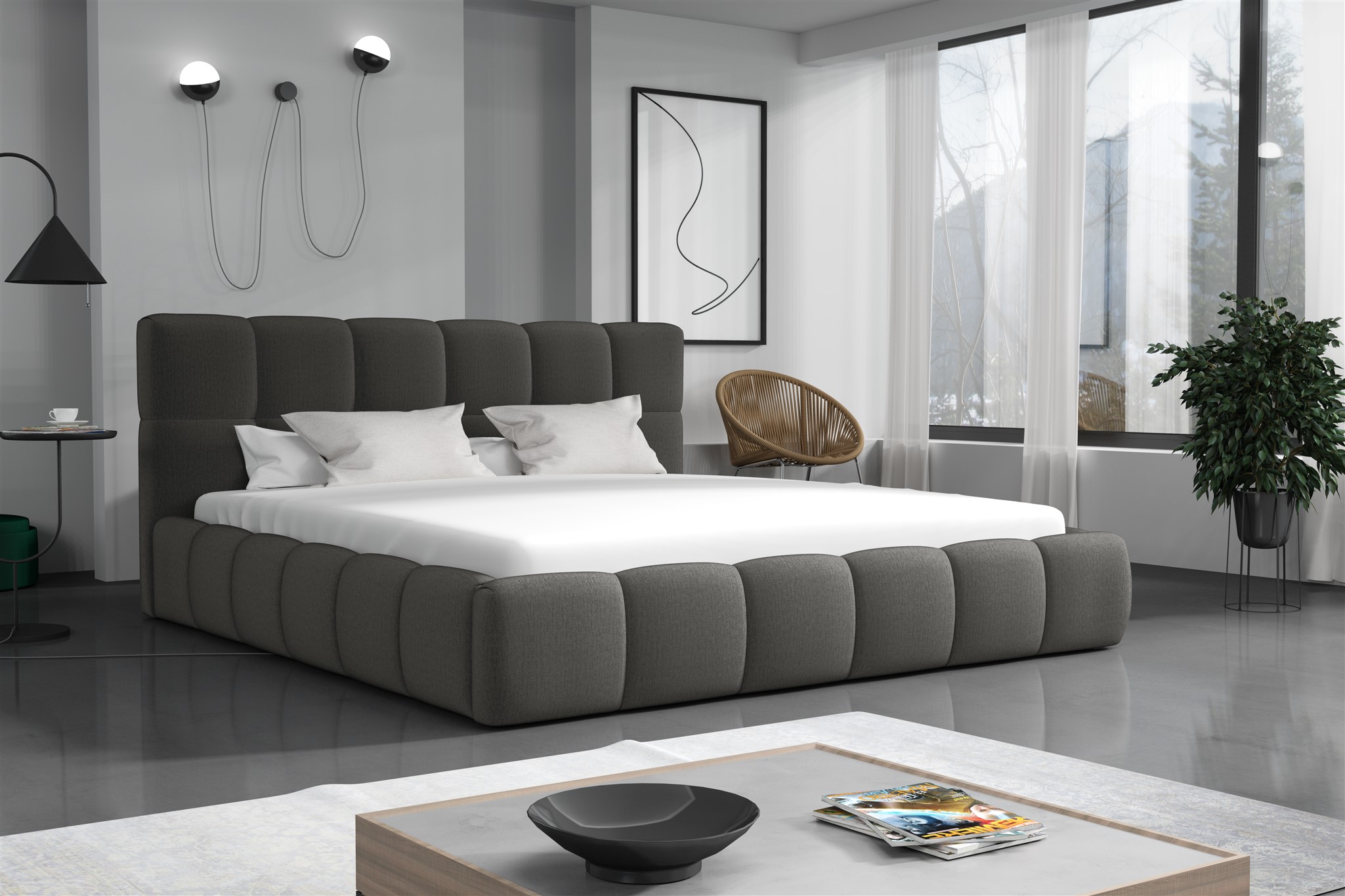 Polsterbett Doppelbett GIOTTO Komplettset 140x200cm Stoff Monolith ...