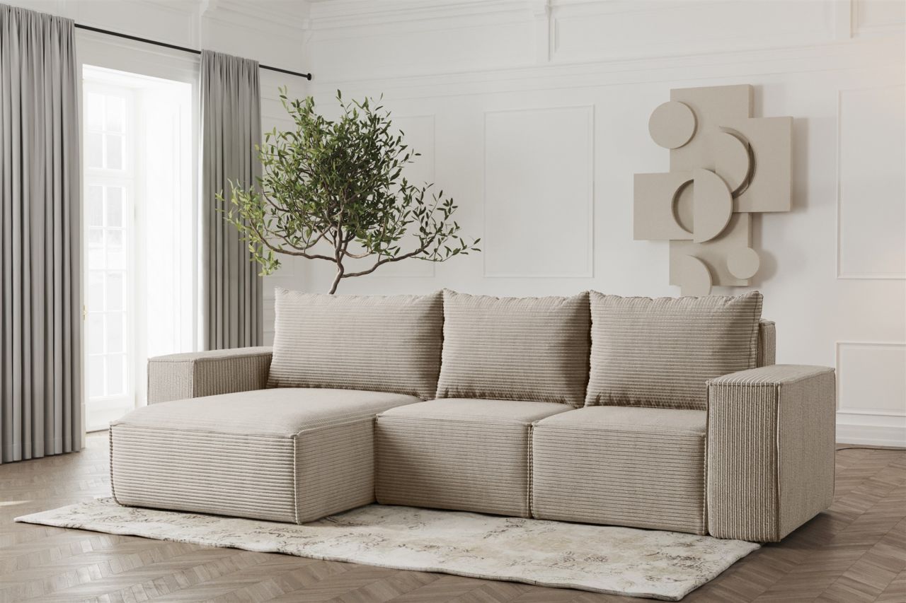 Ecksofa ersofa ESTELLE in Stoff Poso Beige Ottomane Links