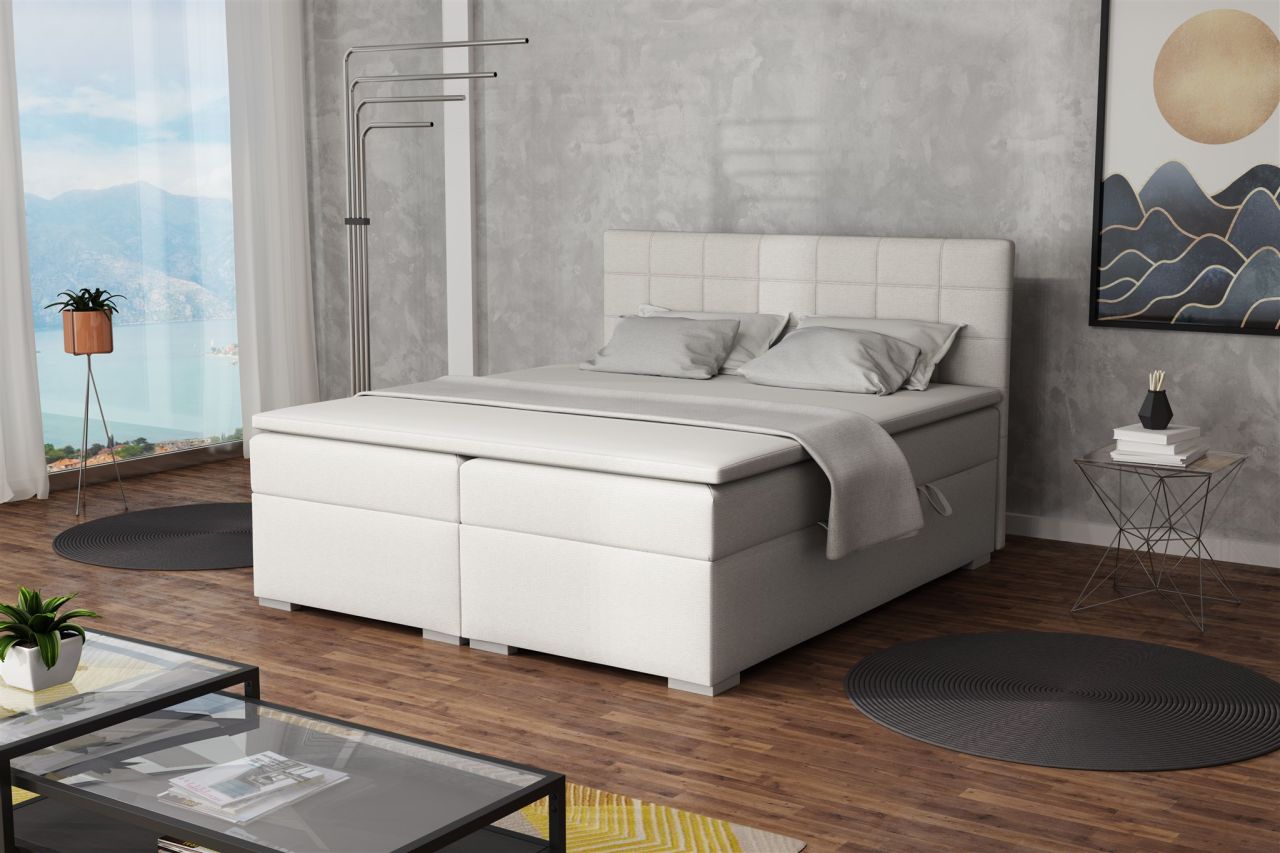 Boxspringbett Schlafzimmerbett FARUK 200x200cm Stoff Aragon Ecru