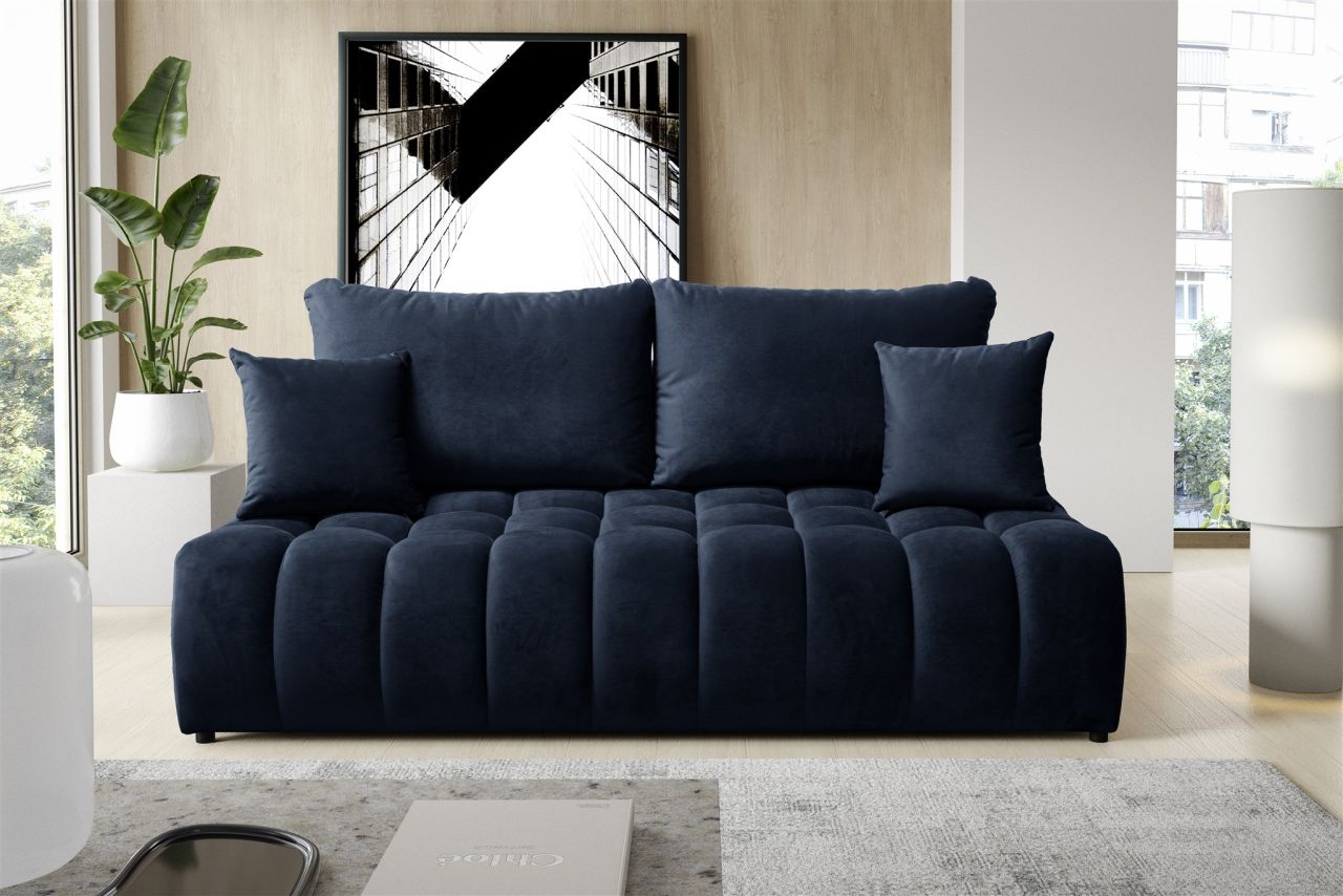 Sofa 3-Sitzer mit Schlaffunktion NINA Stoff Soft Dunkelblau