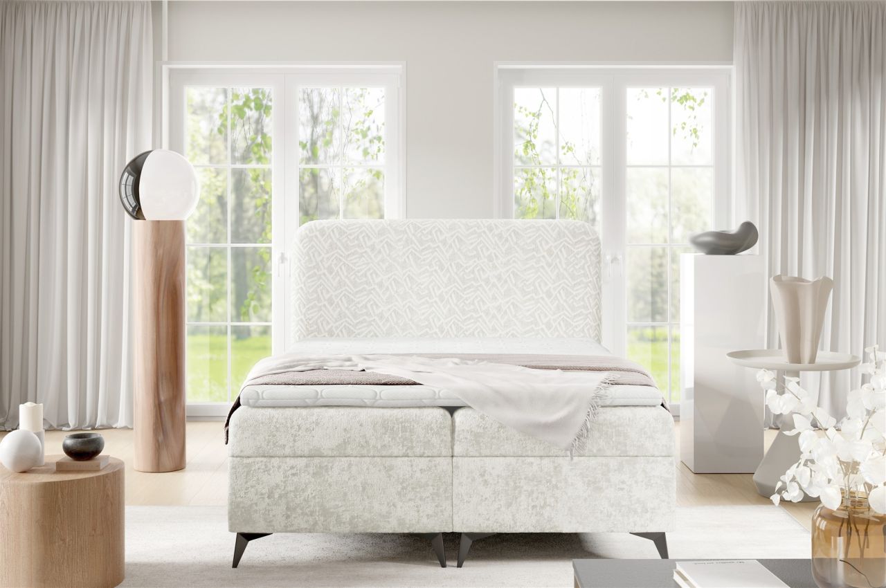 Boxspringbett Schlafzimmerbett TRIANA PREMIUM 180x220cm Stoff Trenza Creme