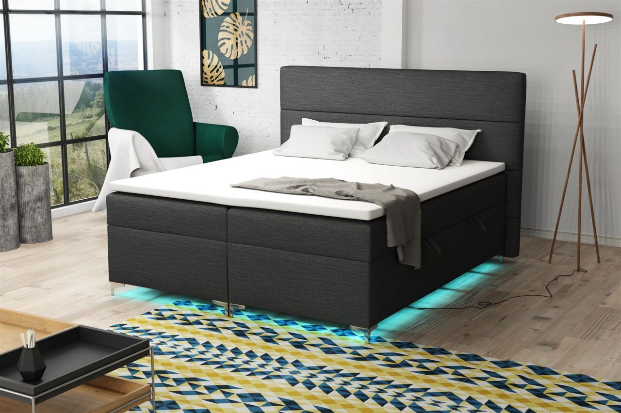 Boxspringbett Schlafzimmerbett CANELA 180x200cm inkl.Bettkasten/ LED