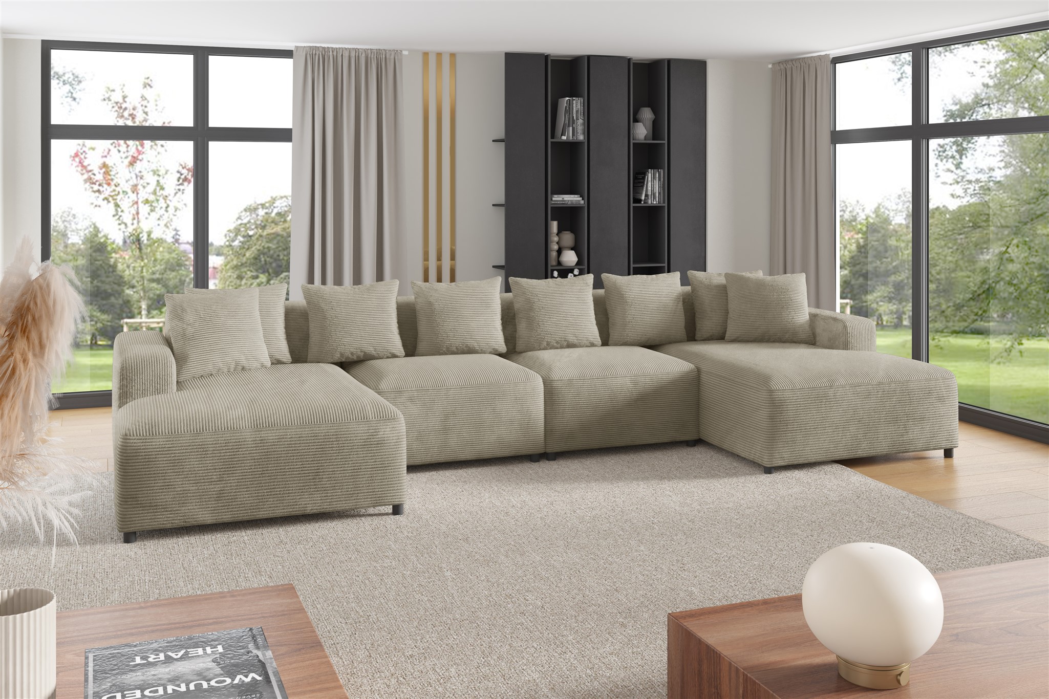 Wohnlandschaft Sofa U-Form Designersofa MEGAN in Stoff Poso Beige | Wohnlandschaften ohne Schlaffunktion | Polstermöbel