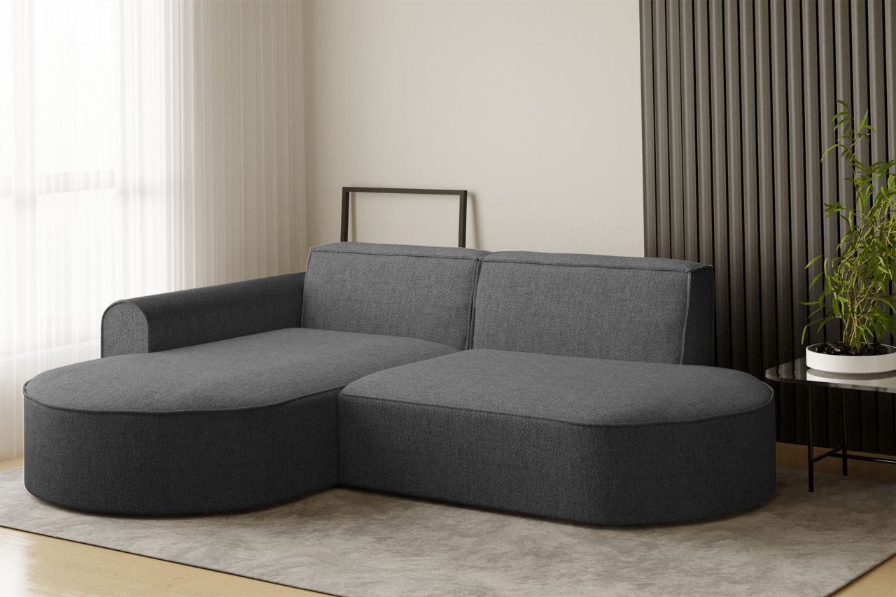 Ecksofa ersofa BONDY in Stoff Neve Dunkelgrau Ottomane Links