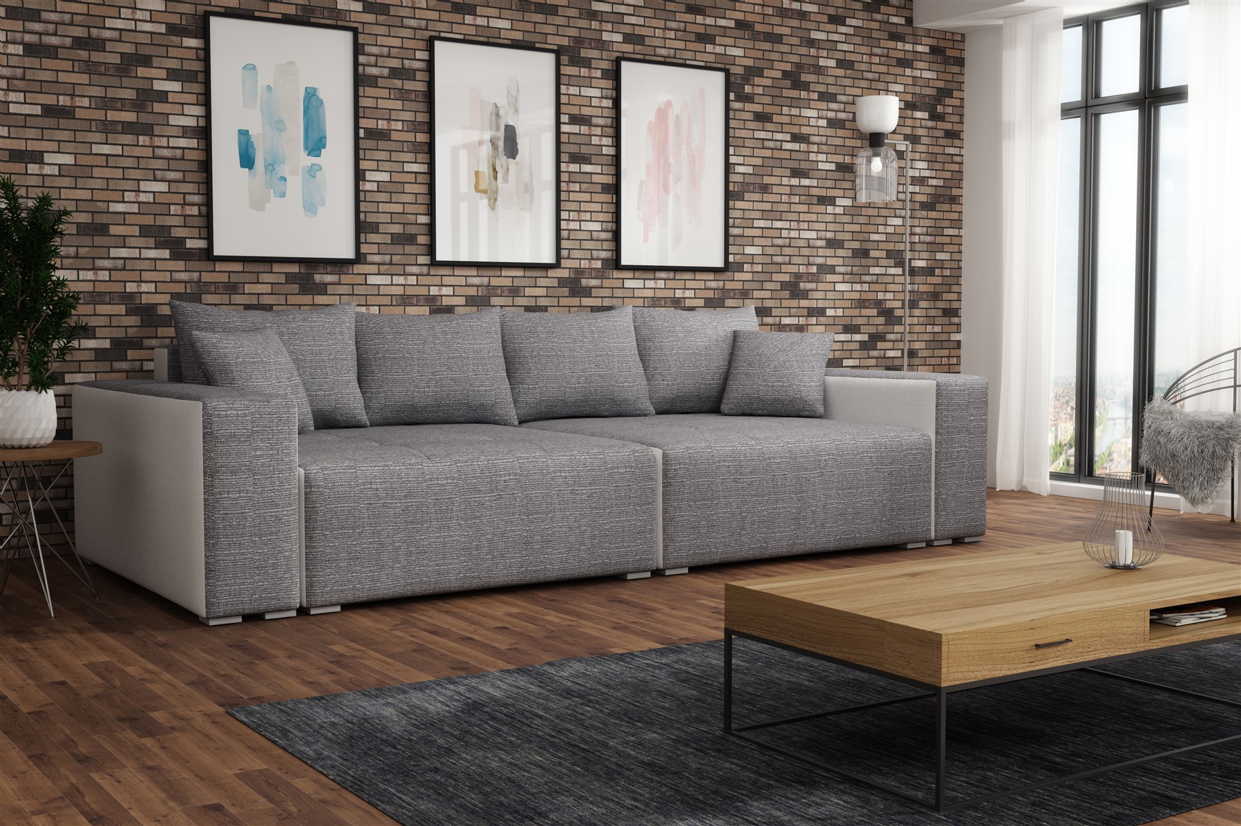 Big Sofa Couchgarnitur REGGIO Megasofa mit Schlaffunktion Weiss-Grau | Bigsofas | Polstermöbel