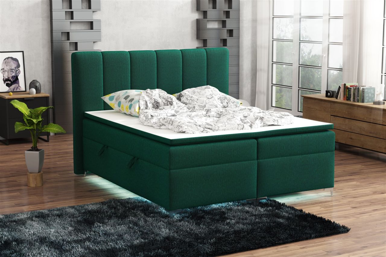 Boxspringbett Schlafzimmerbett ANGEL 140x200cm Stoff Monolith inkl.Bettkasten