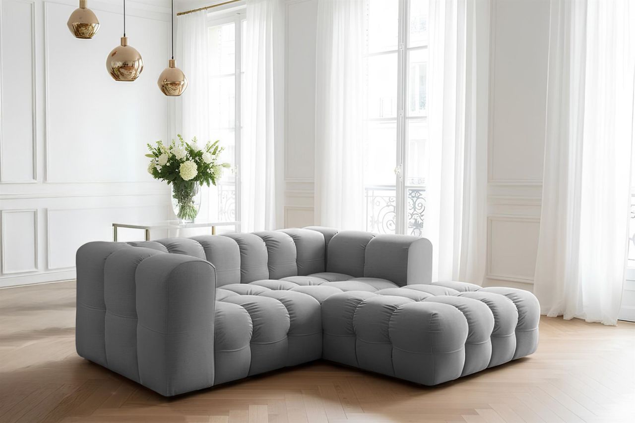 Ecksofa ersofa SOLVIE XS in Stoff Tiffani Grau Ottomane Rechts