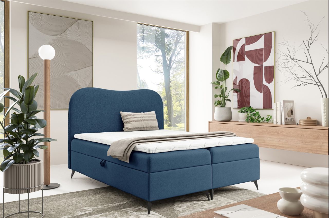 Boxspringbett Schlafzimmerbett BLAIR 160x220cm Stoff Now or Never Blau