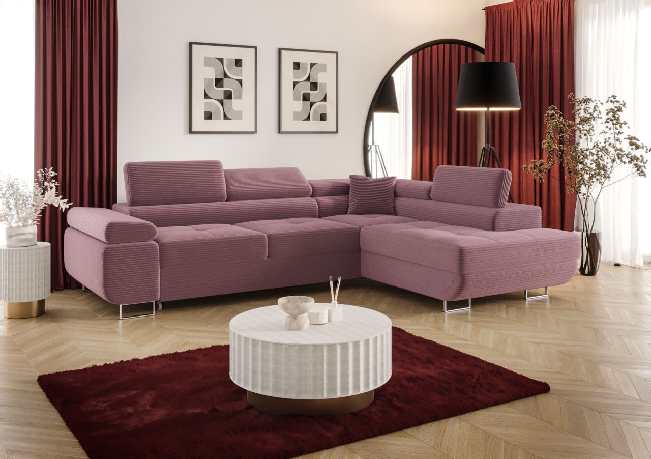 Ecksofa Schlafsofa Sofa MONARO Stoff Poso Lila Ottomane Rechts