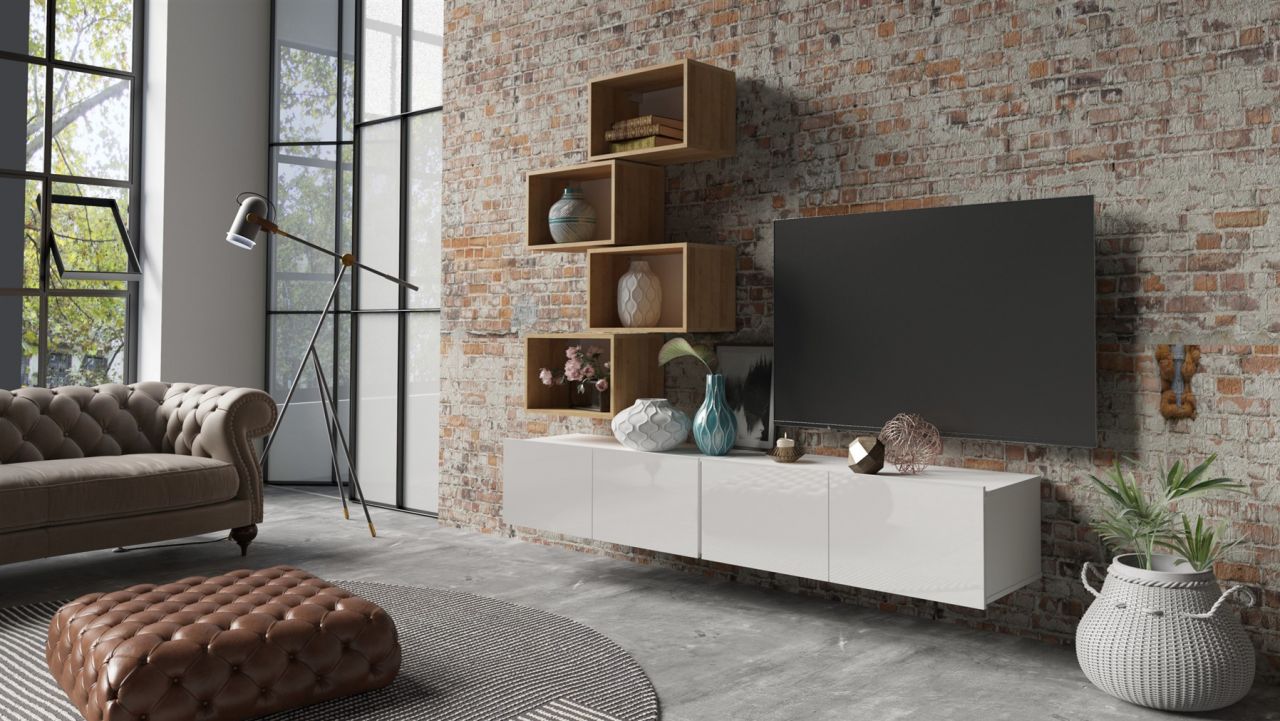 Mediawand Wohnwand 6 tlg - KAVOS 15 - Weiss Hochglanz