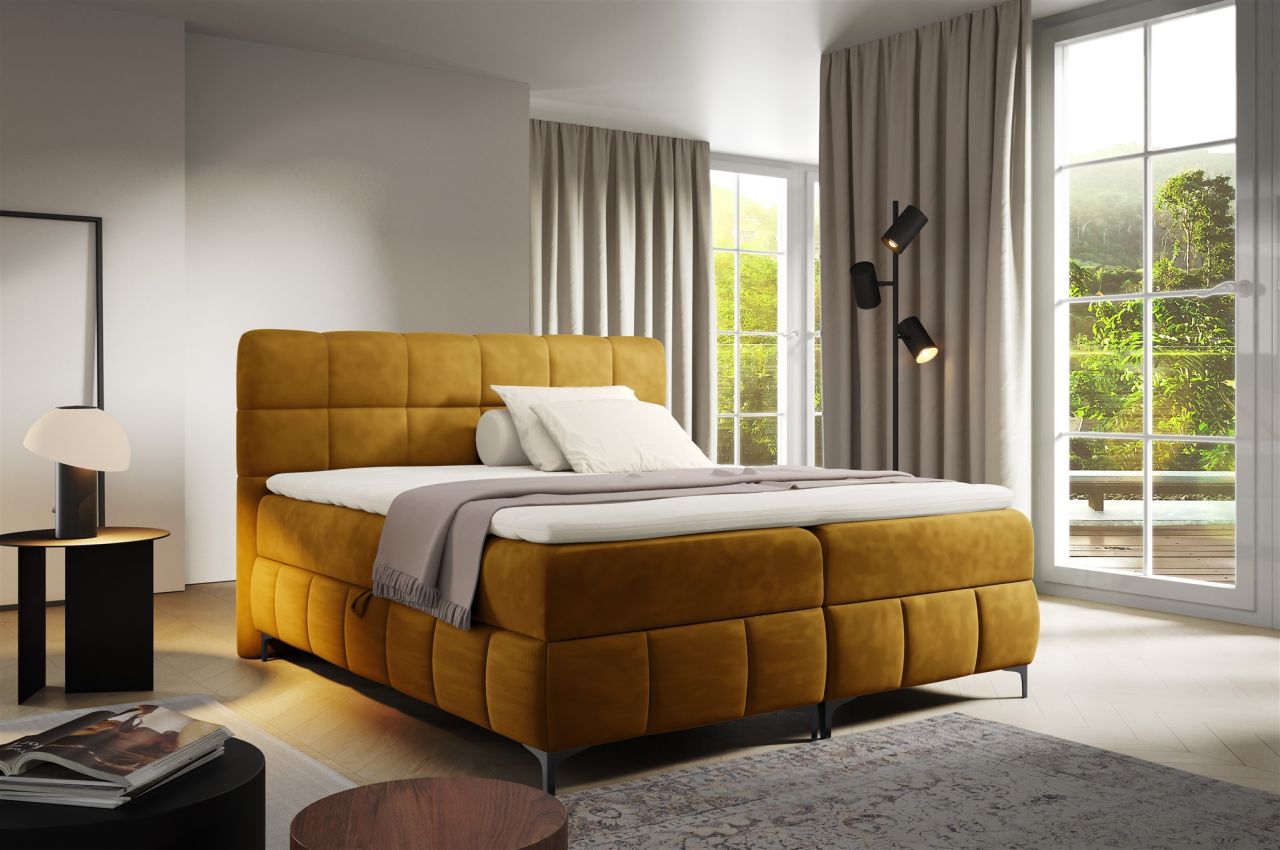 Boxspringbett Schlafzimmerbett SOPHIE 160x200cm Stoff Salvador Honiggelb