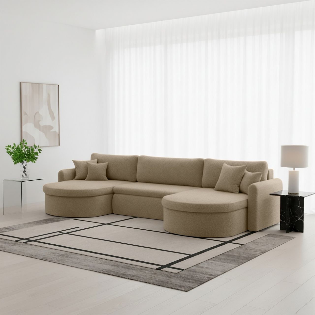 Wohnlandschaft Sofa mit Schlaffunktion FELIZ Stoff Quelle Beige