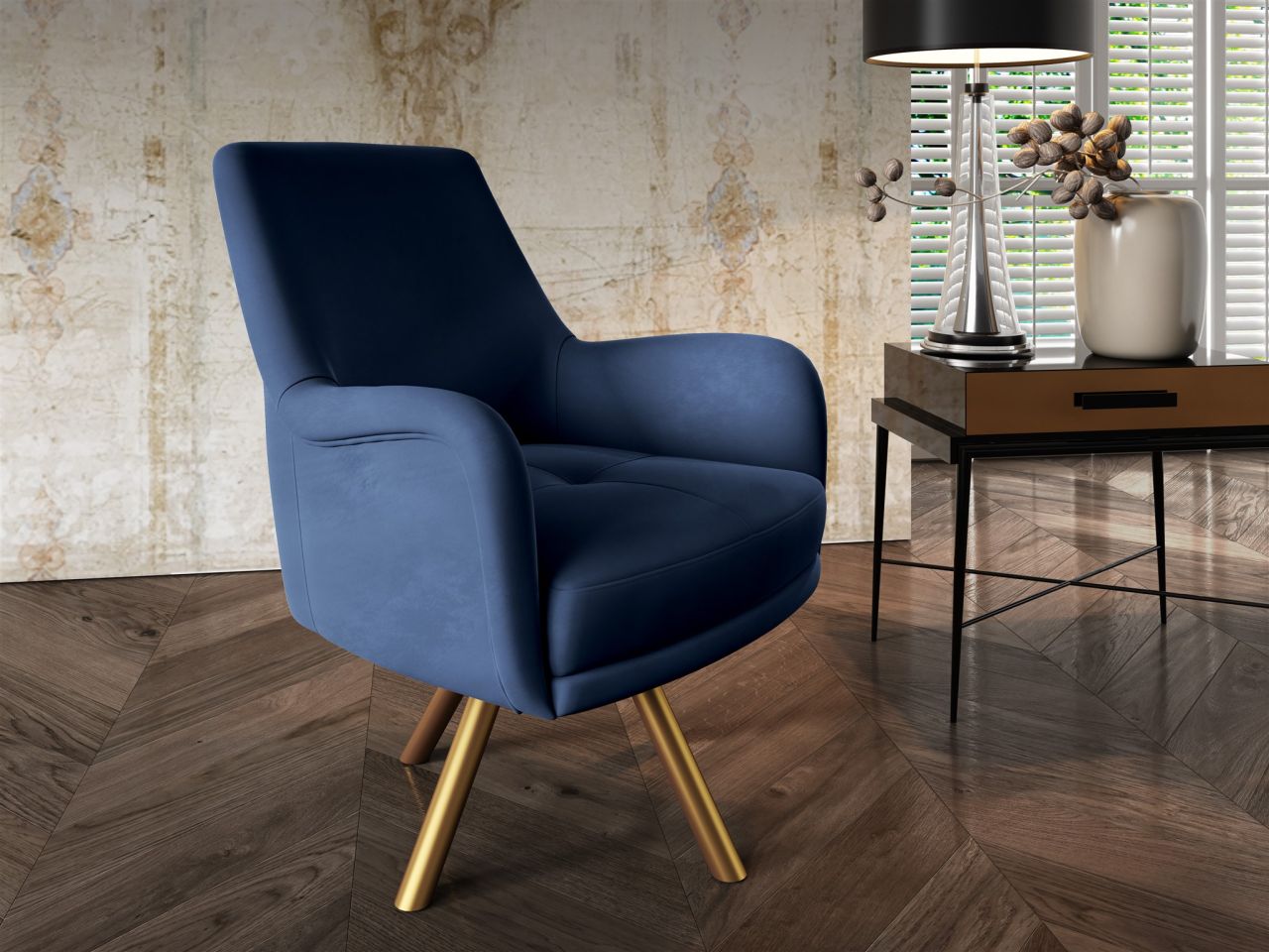 Sessel Drehsessel VALERIE in Stoff Stoff Elisa Velvet Dunkelblau