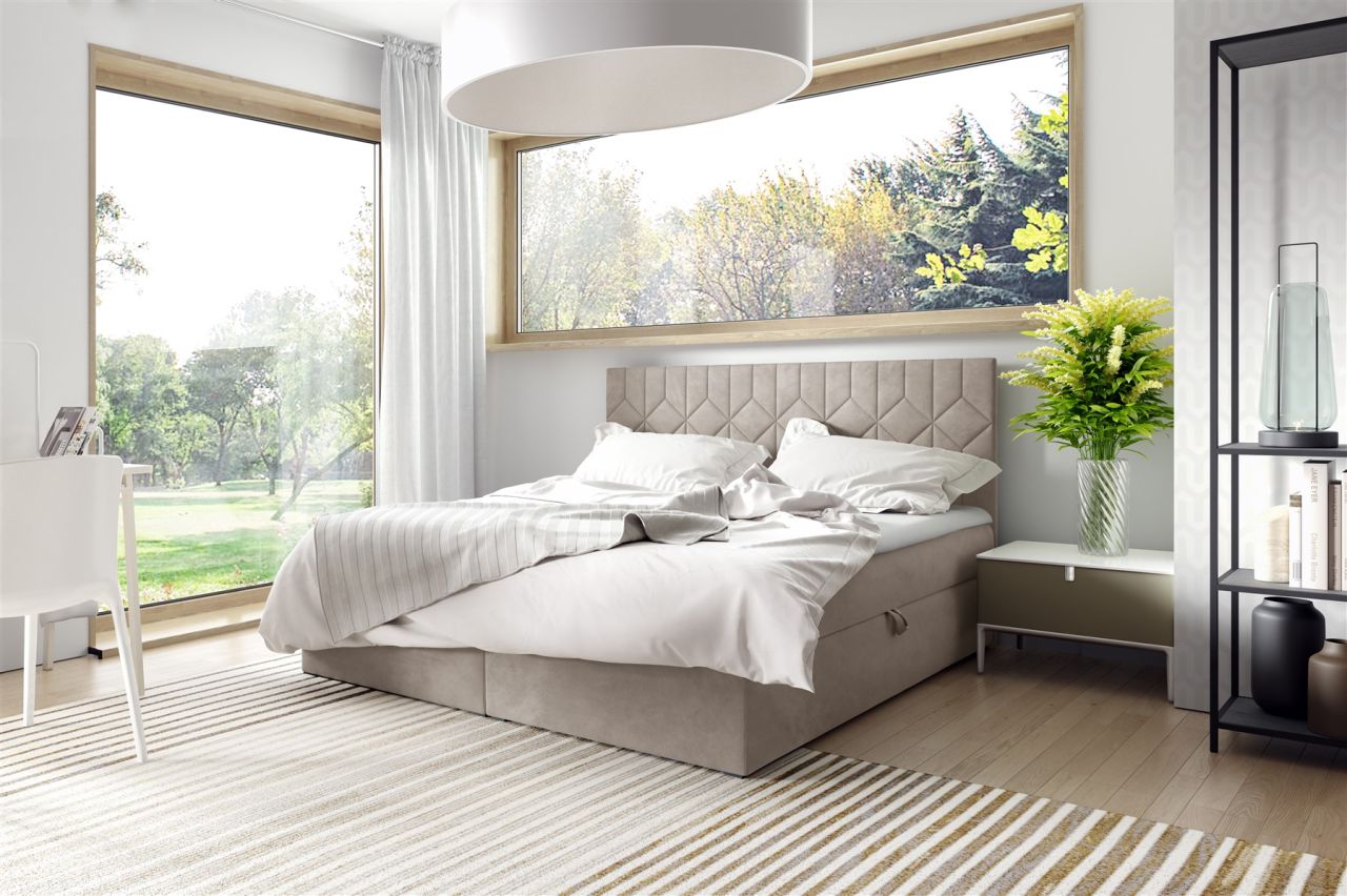 Boxspringbett Schlafzimmerbett 120x200cm LAZARO Nr.5 Ecru inkl. Bettkasten