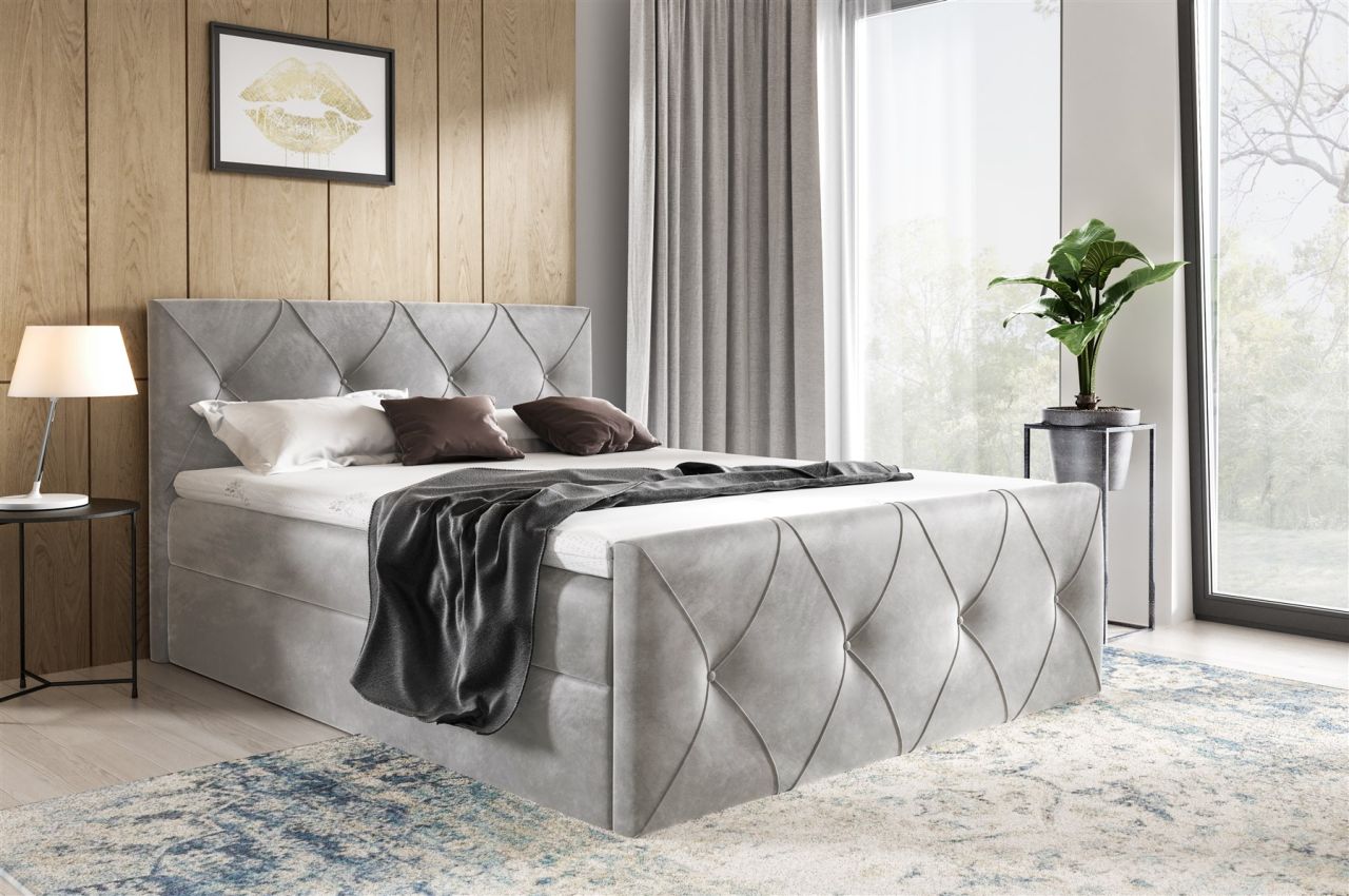 Boxspringbett Schlafzimmerbett LEWIS LUX 180x200cm in Stoff Fresh Hellgrau