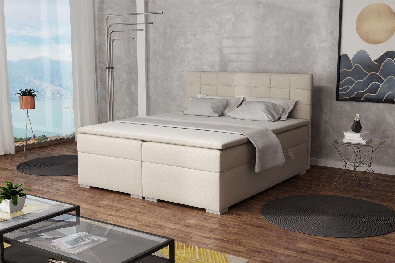 Boxspringbett Schlafzimmerbett FARUK 200x200cm Stoff Aragon Beige