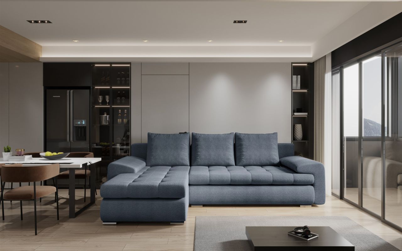 Ecksofa Sofa HECKTOR mit Schlaffunktion Stoff Abriamo Graublau Ottomane Links