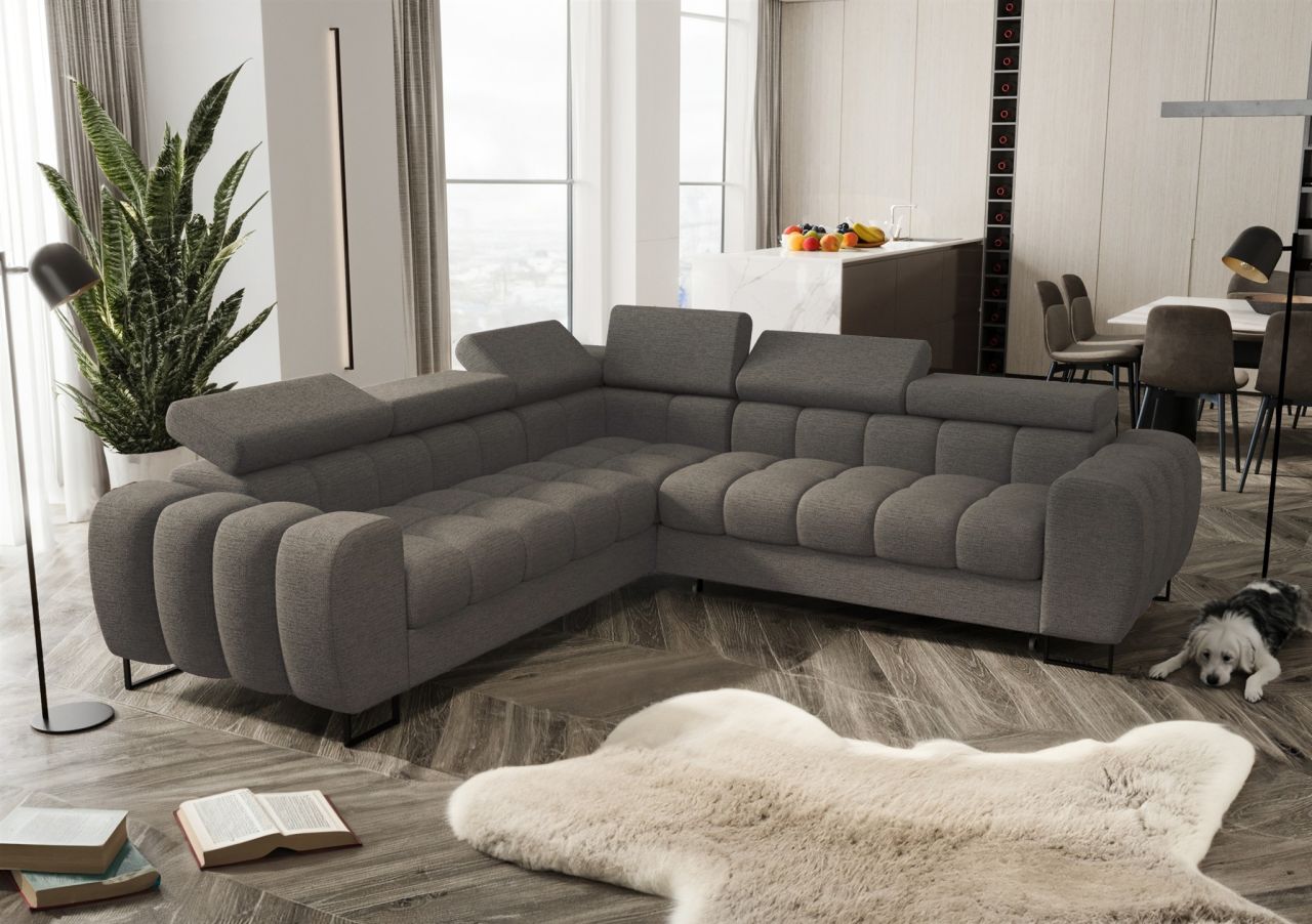 Ecksofa Schlafsofa BASTIEN in Stoff Aragon Dunkelgrau Seite Universal