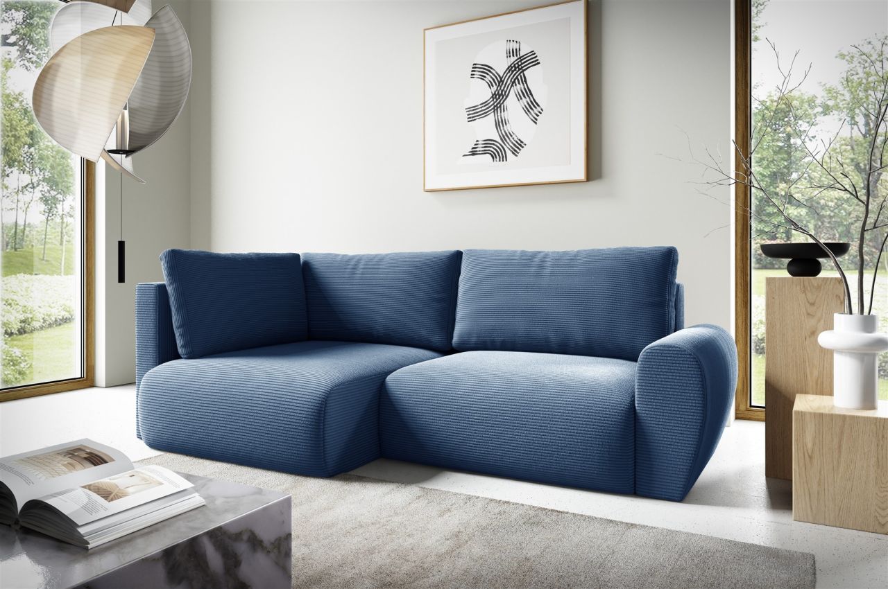 Fun Möbel Blau Ecksofa Schlafsofa Galan Mini Stoff Poso Ottomane Links