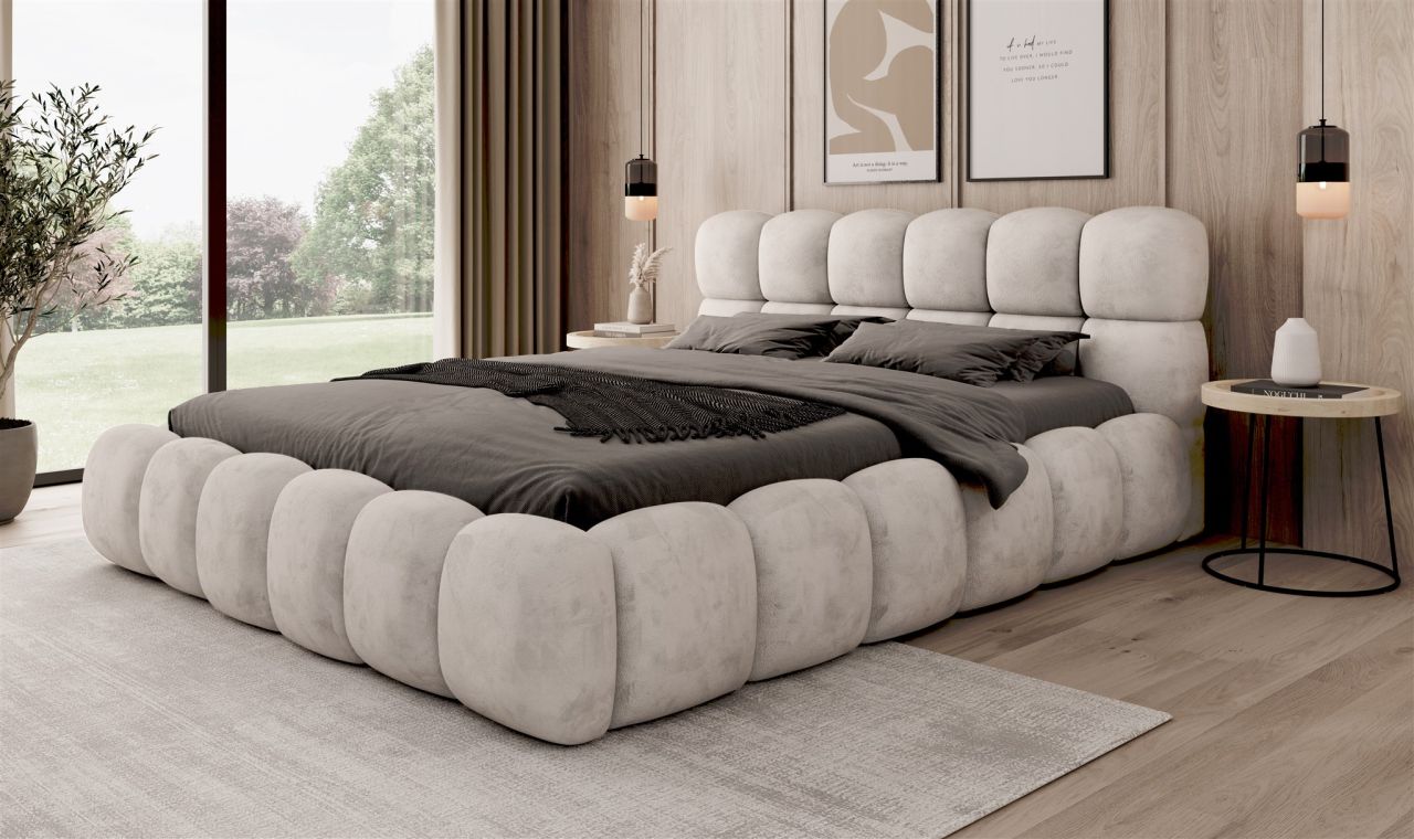 Polsterbett Bett AURELIA 140x200cm Komplettset in Stoff Aprodite Elfenbein