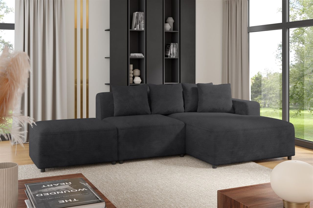 Ecksofa ersofa MEGAN XS inkl. Hocker Stoff Poso Anthrazit Ottomane Rechts