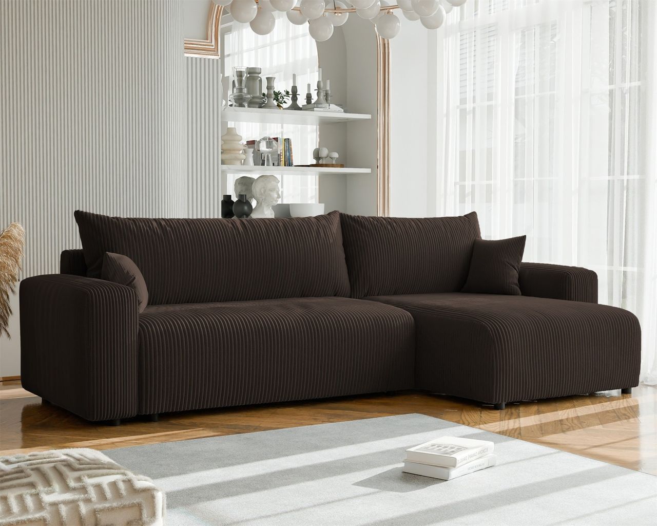 Fun Möbel Ecksofa Mit Schlaffunktion Luna Max In Stoff Poso Dunkelbraun Ottomane Rechts