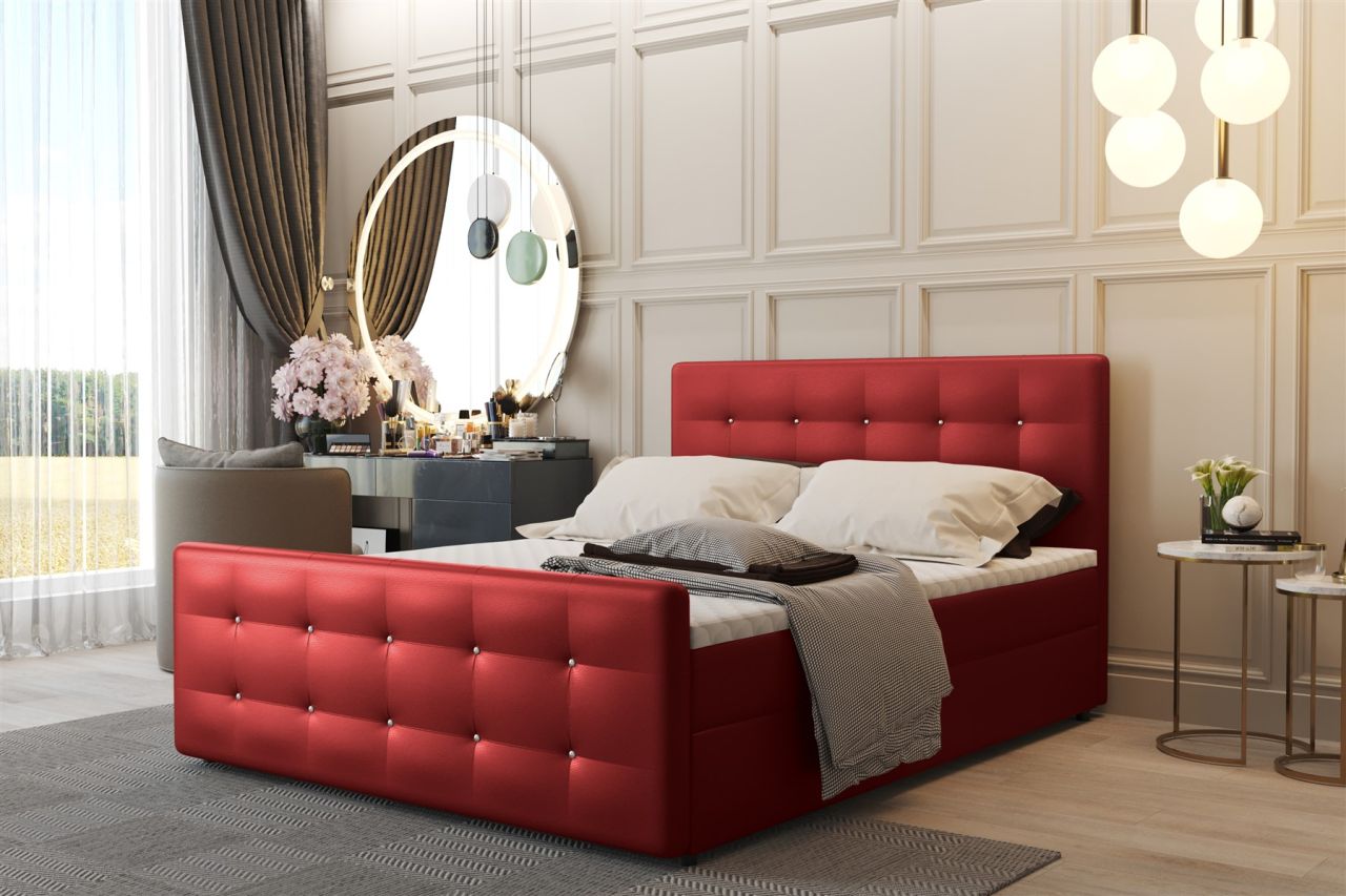 Boxspringbett Schlafzimmerbett CARLOS 160x200cm Kunstleder Madryt Rot inkl.Be...