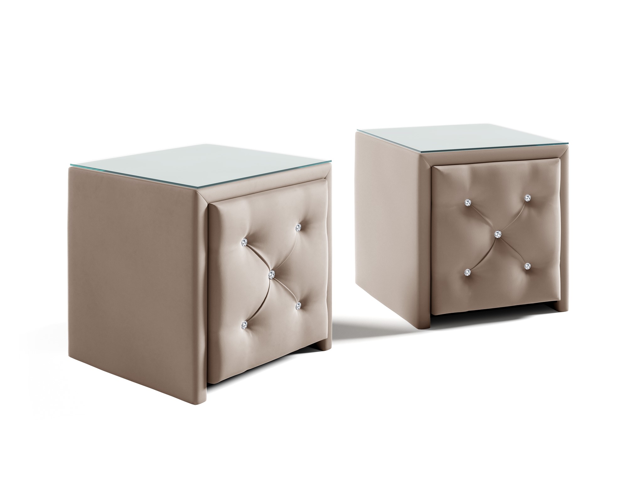 Nachttisch Nachtkonsole 2er Set SEVRA 50x50cm in Stoff Elisa Velvet Beige | Bettkonsole & Nachttisch | Schlafzimmer