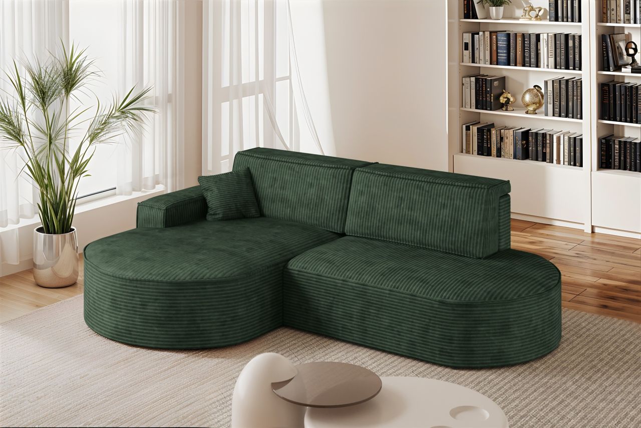 Ecksofa Schlafsofa Sofa VENEDIG Stoff Poso Grün Ottomane Links