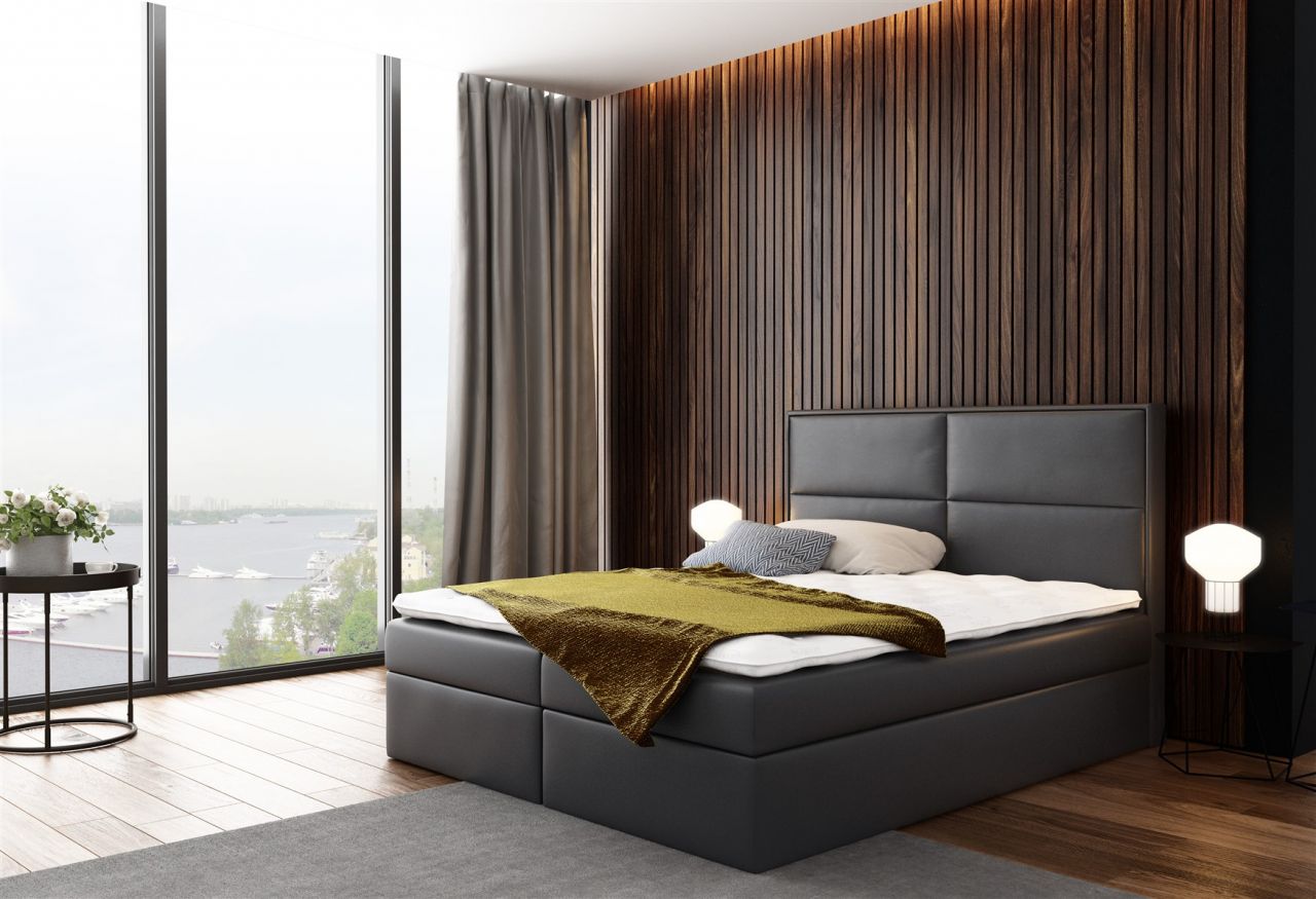 Boxspringbett Bett DERBI Kunstl.. Anthrazit 180x200cm inkl.Bettkasten