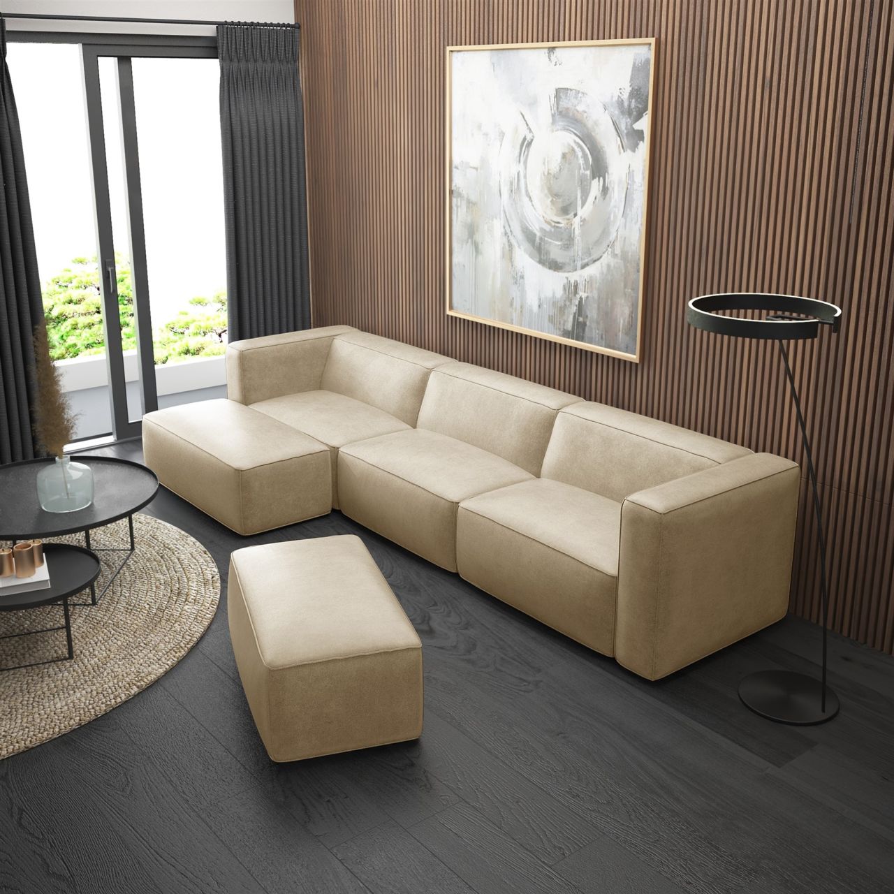 Ecksofa ersofa HELMER inkl. Hocker in Stoff Pola Beige Ottomane Links