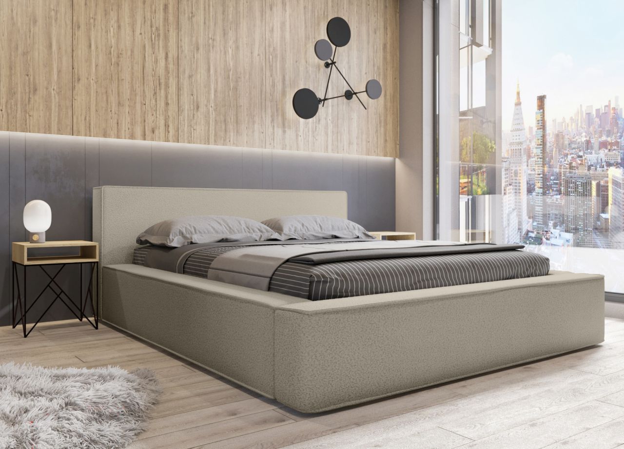 Polsterbett Doppelbett OMAHA 140x200cm in Stoff Now or Never Beige