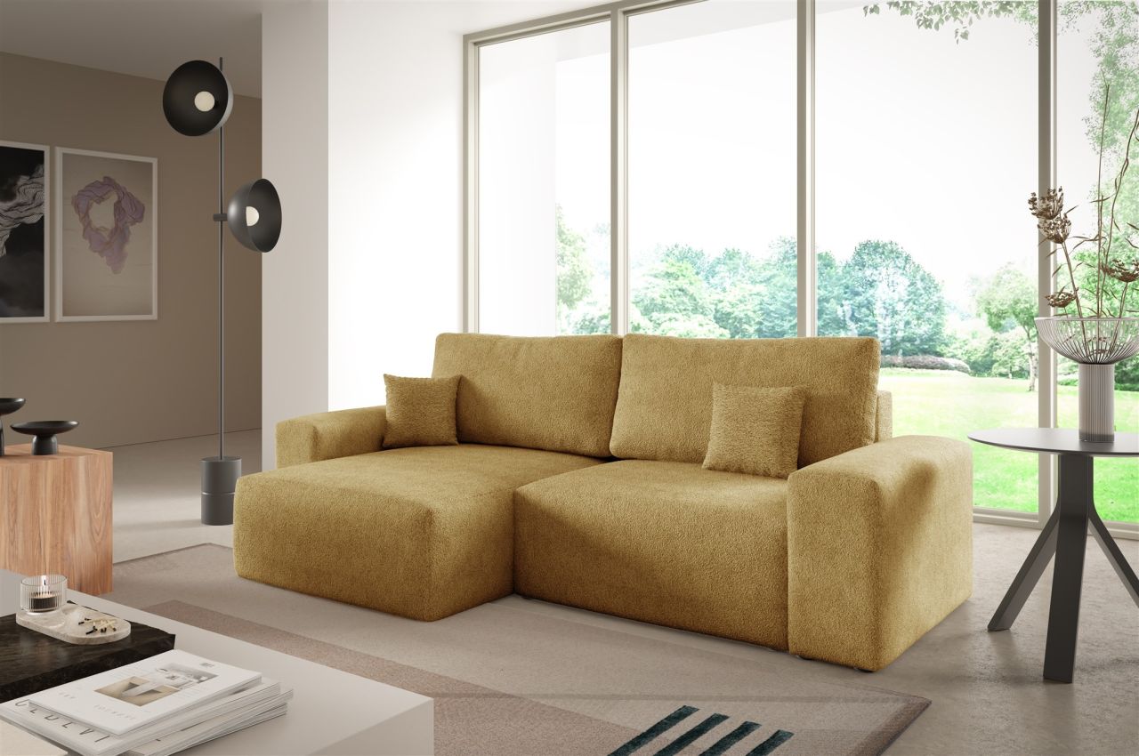 Ecksofa Schlafsofa Sofa ARONA XS in Stoff Centaur Honiggelb Ottomane Links