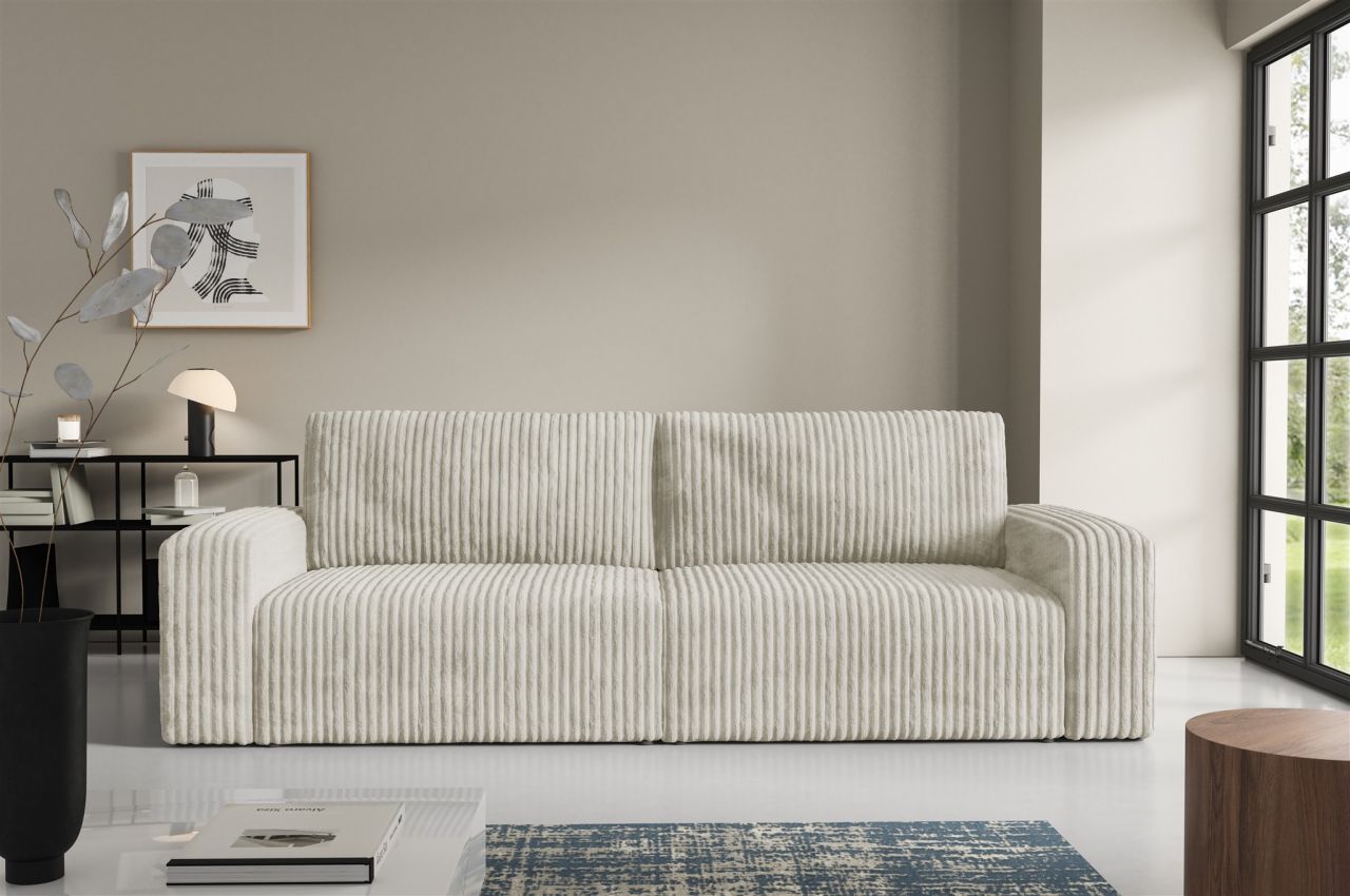 Sofa 3-Sitzer mit Schlaffunktion NATALIA in Stoff Tilia Creme