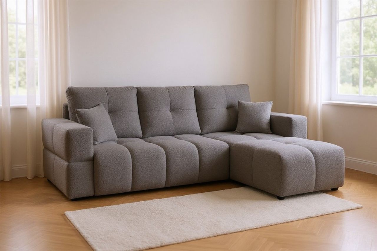 Ecksofa Schlafsofa Sofa DENISE in Stoff Centaur Dunkelgrau Ottomane Rechts