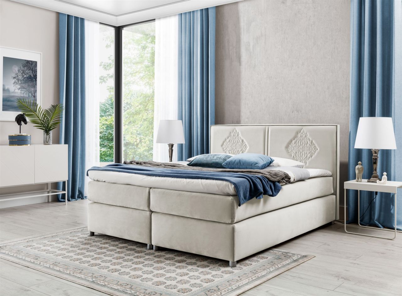 Boxspringbett Schlafzimmerbett Bett DAMIANO DELUX Stoff Beige 160x200cm