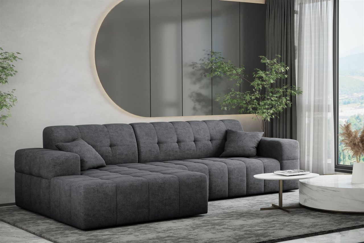 Ecksofa ersofa NANCY in Stoff Perfekt Harmony Anthrazit Ottomane Links