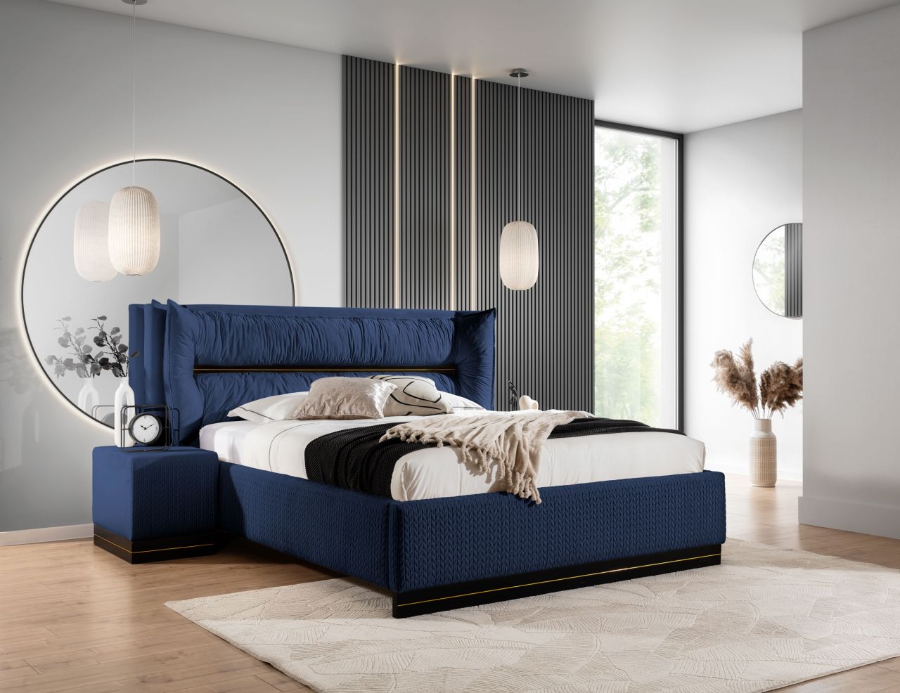 Polsterbett Doppelbett Set.1 HAMILTON 180x200cm Stoff Magic Velvet Dunkelblau