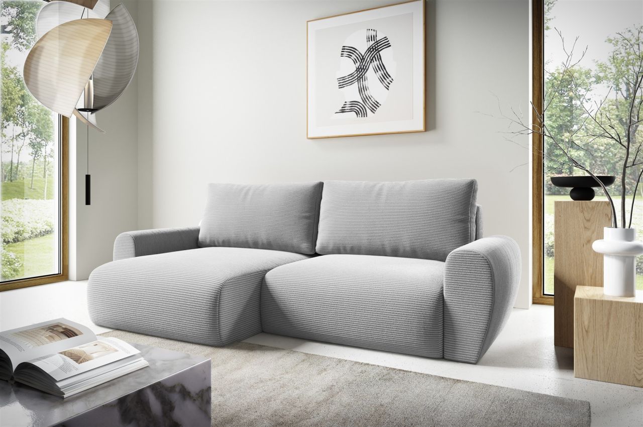 Fun Möbel Ecksofa Schlafsofa Galan Stoff Poso Hellgrau Ottomane Links