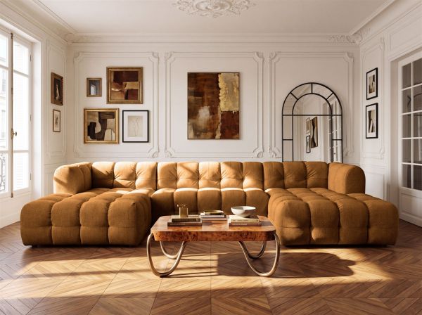 Wohnlandschaft Sofa U-Form SOLVIE in Stoff Moly Orange | Wohnlandschaften ohne Schlaffunktion | Polstermöbel