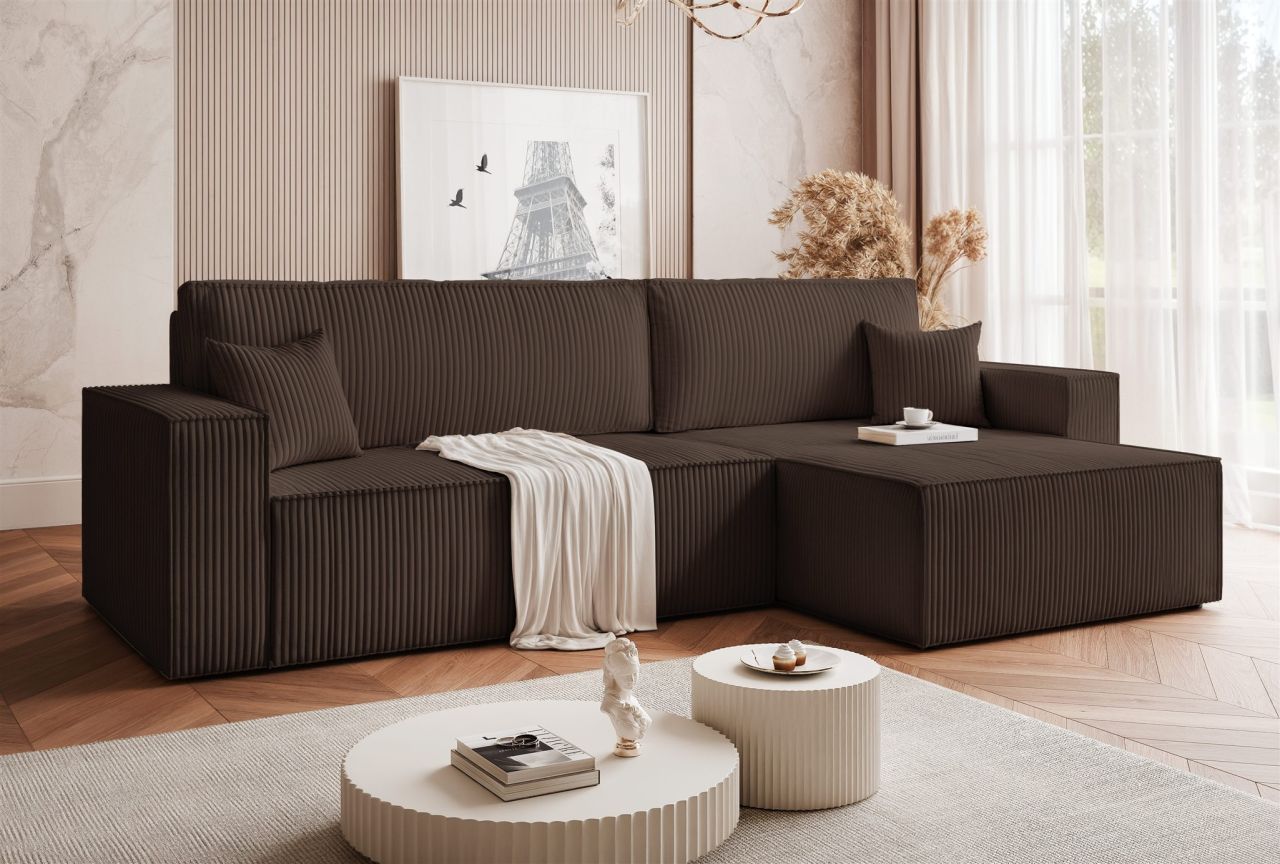 Ecksofa Schlafsofa Sofa ADARA MAX in Stoff Poso Braun Ottomane Rechts