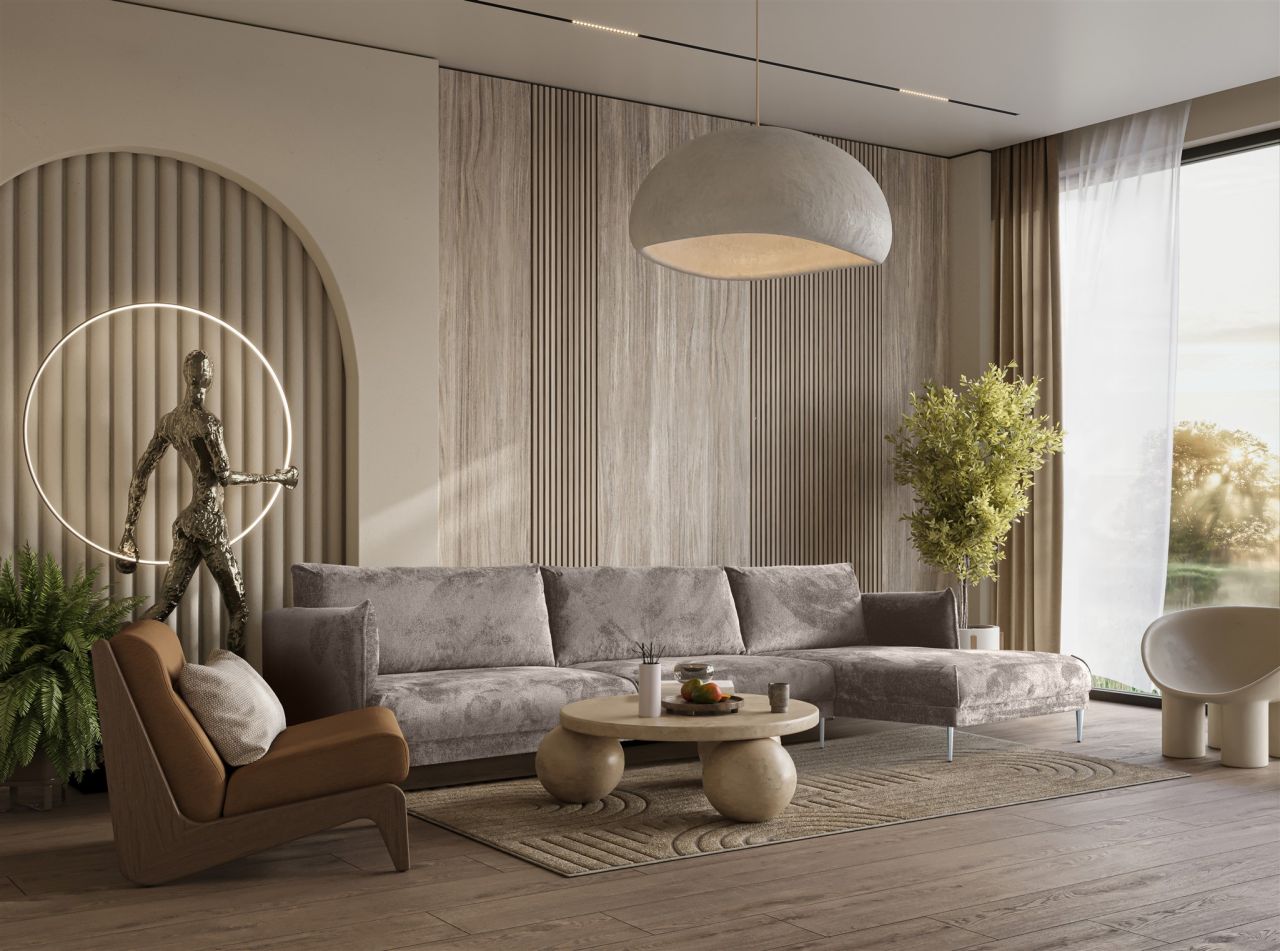 Ecksofa ersofa MADISON XL Stoff Tender Way Beige Ottomane Rechts