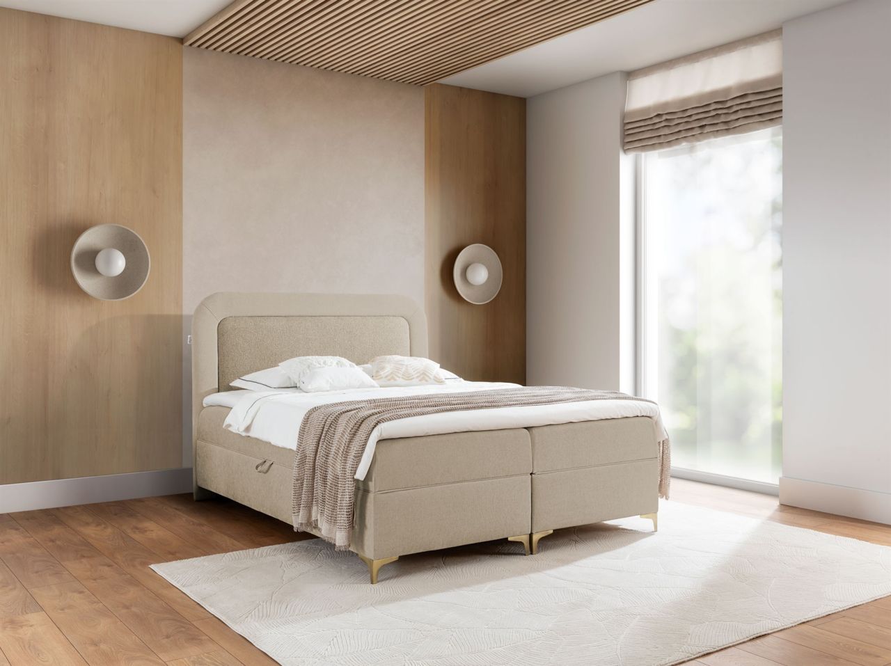 Boxspringbett Schlafzimmerbett WILLOW 140x200cm Stoff Puente Beige